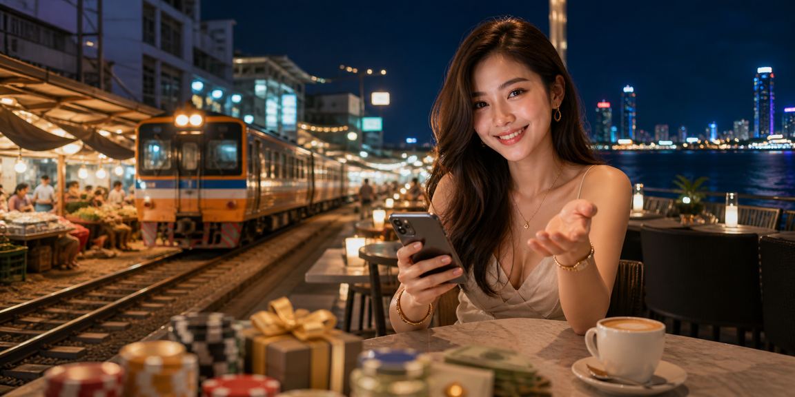 บรรยากาศตลาดรถไฟแม่กลองที่ผู้เล่นใช้มือถือเข้าเว็บคาสิโน